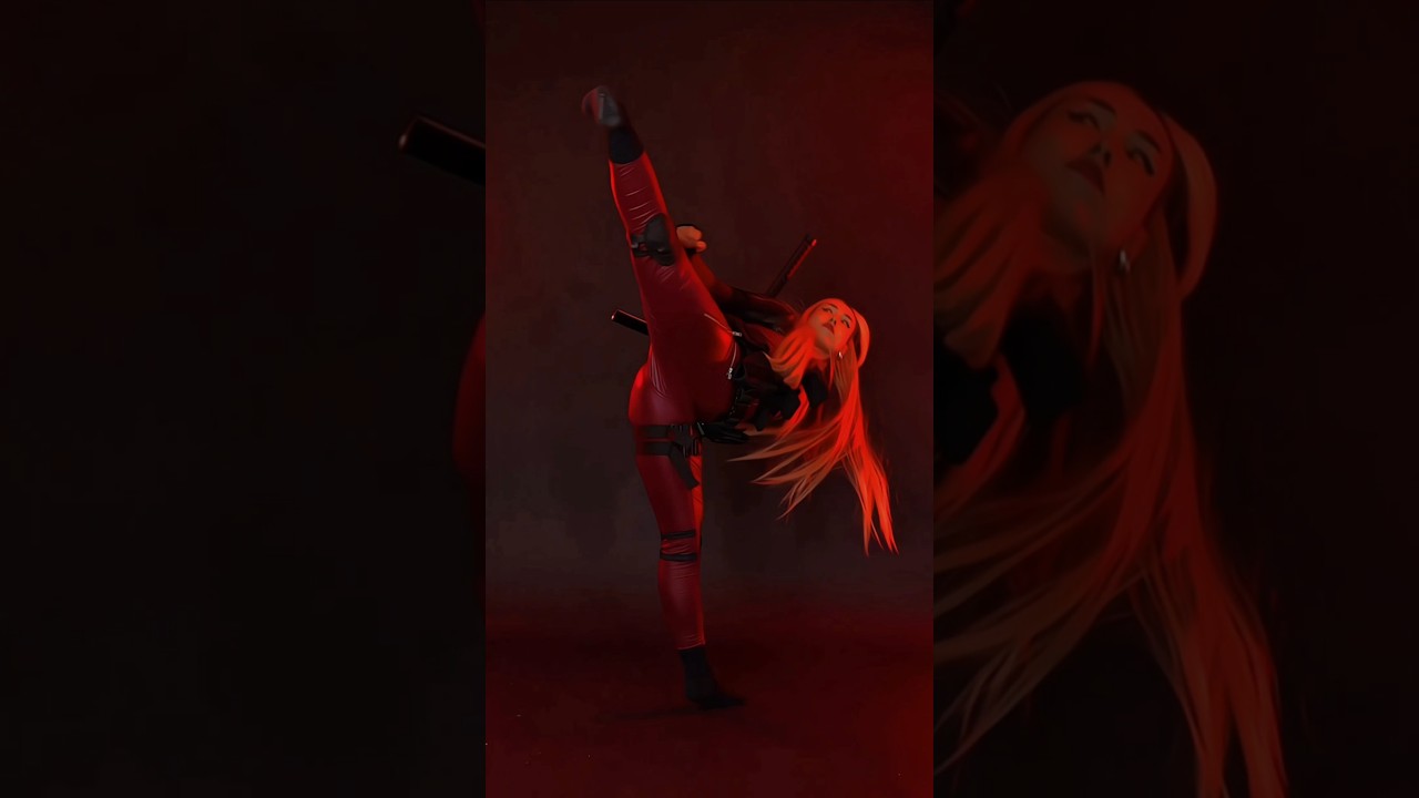 Watch Lady Deadpool perfect her unpredictable kicks in the shadows!💥🤫