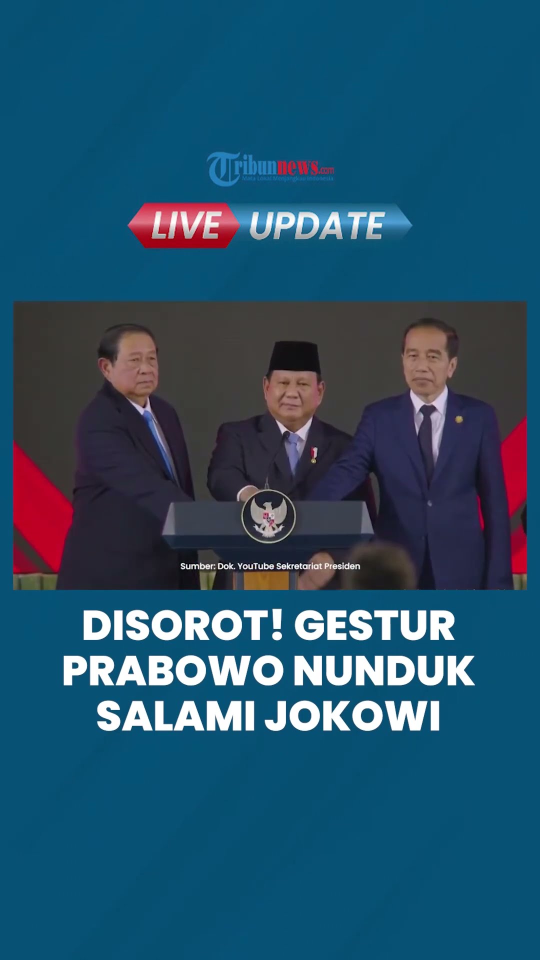 Detik-detik Tak Terduga Prabowo Menundukkan Kepalanya saat Berjabat Tangan dengan Jokowi