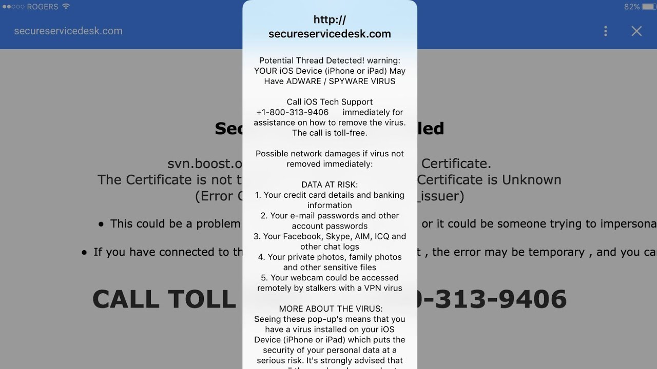 google chrome virus warning pop up on iphone