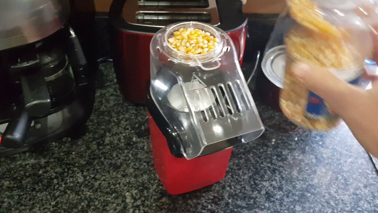 Testing out the Bella Hot Air Popcorn Maker. Mom won it in a