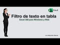 Filtro de texto en tabla de Excel 365