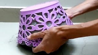 DIY | CEMENT CRAFT IDEAS | Make a Beautiful Cement Pot at Home | Flower pots ideas from fruit basket