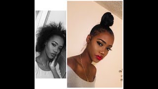 HOW TO: EASY bun on thin natural hair with weave | ClaireFendy