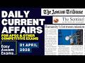 Daily Current Affairs- 01 April 2026 | EASY ASSAM EXAMS | APSC | ADRE | ASSAM POLICE