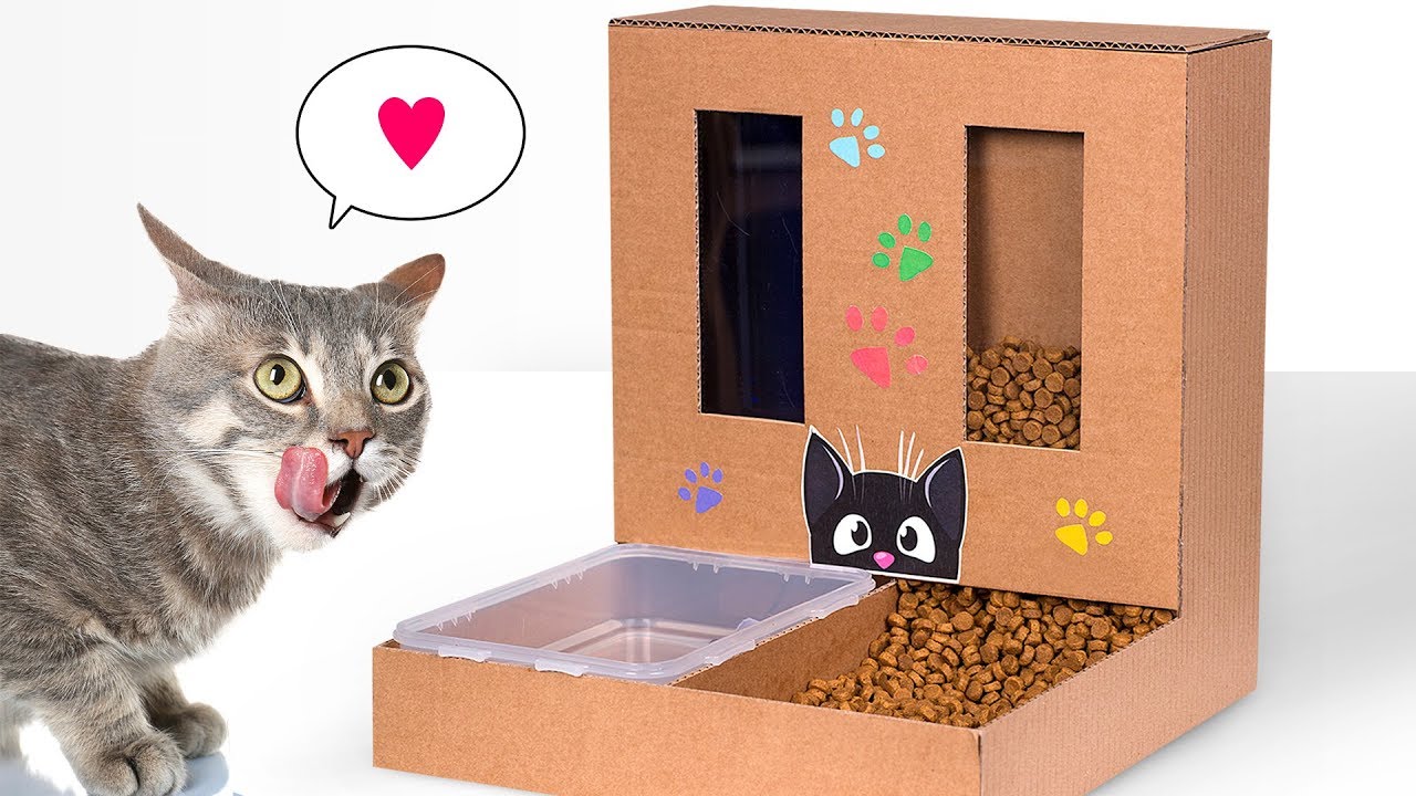 DIY Cat Food Dispenser from Cardboard 