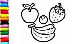 Fresh Nutritious Fruits Drawing, Painting, Coloring for Kids & Toddlers 🍓🍎🍐🍒🍌🍇 Healthy Fruits