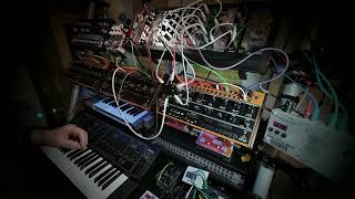 Synthesizer performance with BARP 2500 sequencer running percussion and soling on Yamaha CS-5