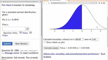 Find a Value Corresponding to an Area Under the Standard Normal Curve Using Stapplet