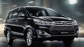 Opening shot of a sleek Toyota Innova Crysta 2024 driving down a scenic road
