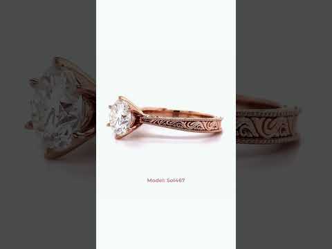 Engraved Moissanite Solitaire Ring with Milgrain ring video