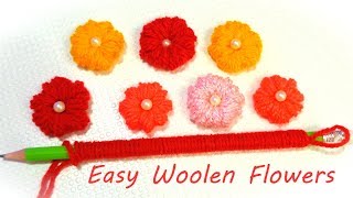 5 Minute Super Easy Woolen Flower With Pencil No Crochet Yarn Flowershand Embroidery Hack