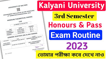 Kalyani university BA B.SC B.COM Honours & Pass 3rd semester exam routine 2023-24