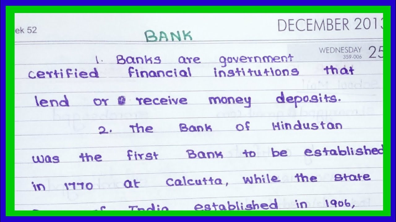 bank essay 10 lines