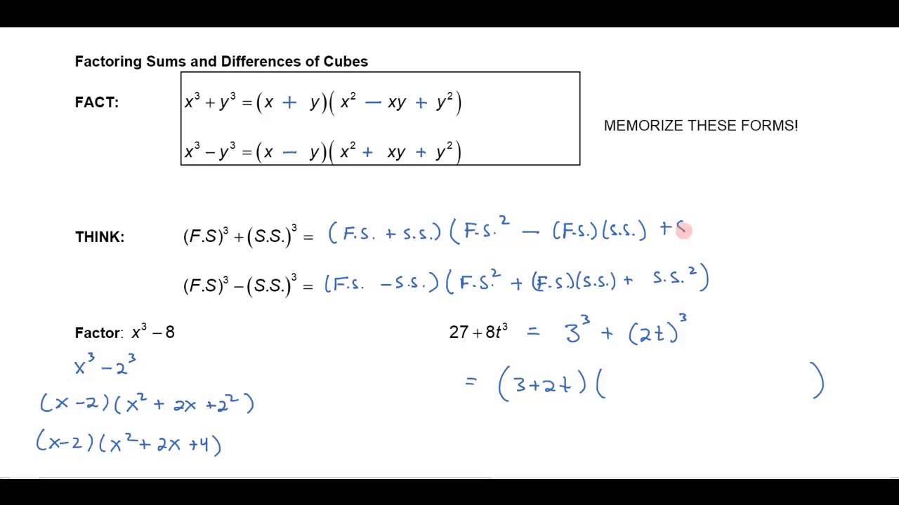 Factoring the Sum and Difference of Cubes - YouTube