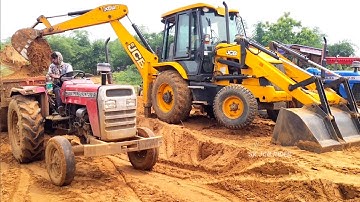 Jcb 3dx Backhoe Loader Machine Loading Red Mud In Massey Ferguson 7250 Di Tractor | Jcb Tractor |Jcb