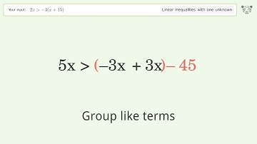 Solving Linear Inequalities: 2x is Greater Than  -3(x+15)