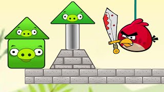 Angry Birds Pigs Out - ALL SQUARE AND TRIANGLE PIGGIES BEING KICKED BY JUST ONE BIRD WALKTHROUGH!