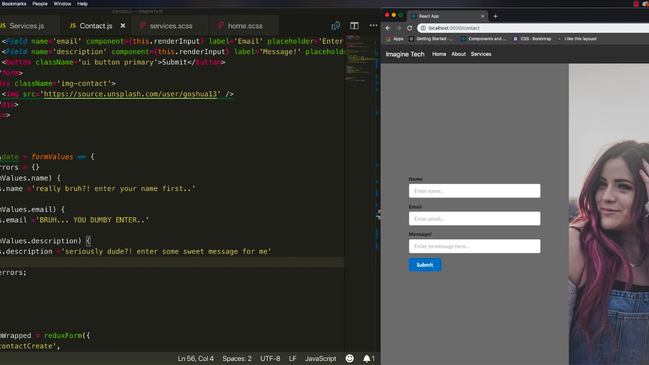 Redux form - validation (in a contact form) - YouTube