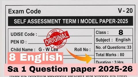 💯8th English SA1 Question Papers 2025-26 | Ap 8th Class english Sa 1 term Modal paper 2025 Answers