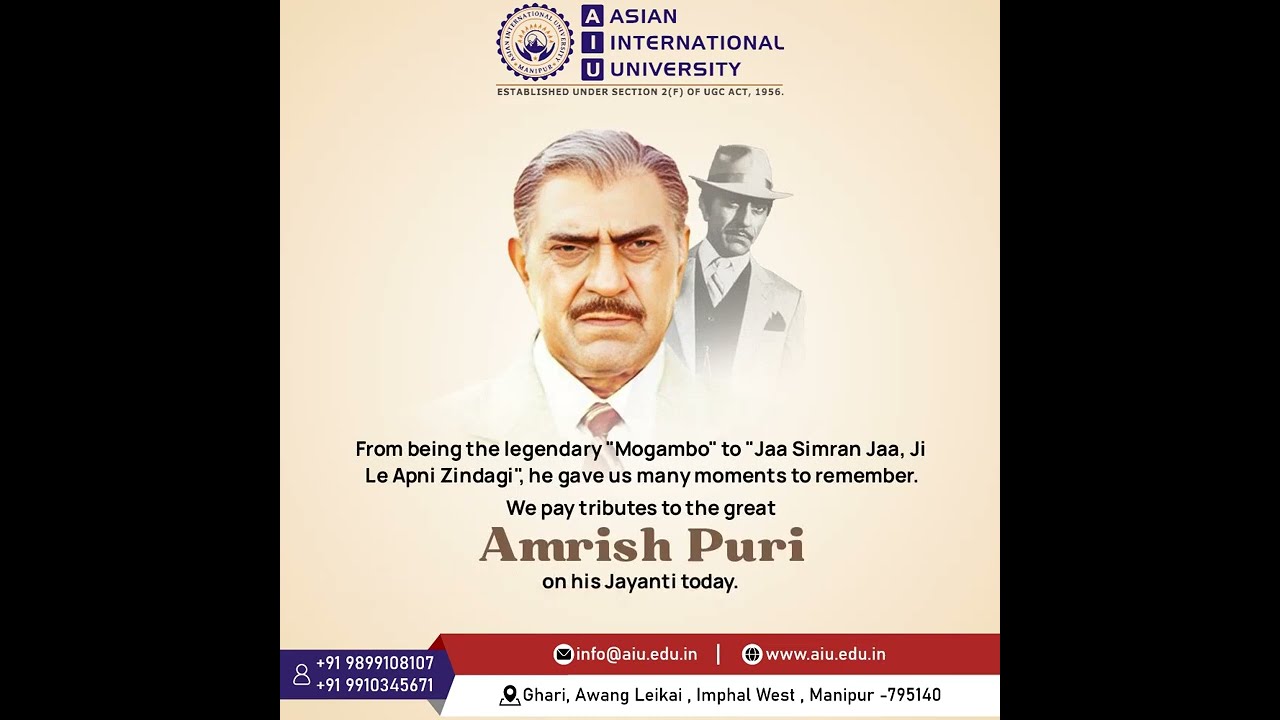 AIU Pays Tribute To Amrish Puri Ji Celebrating The Legacy Of A Cinematic Icon On His Jayanti 