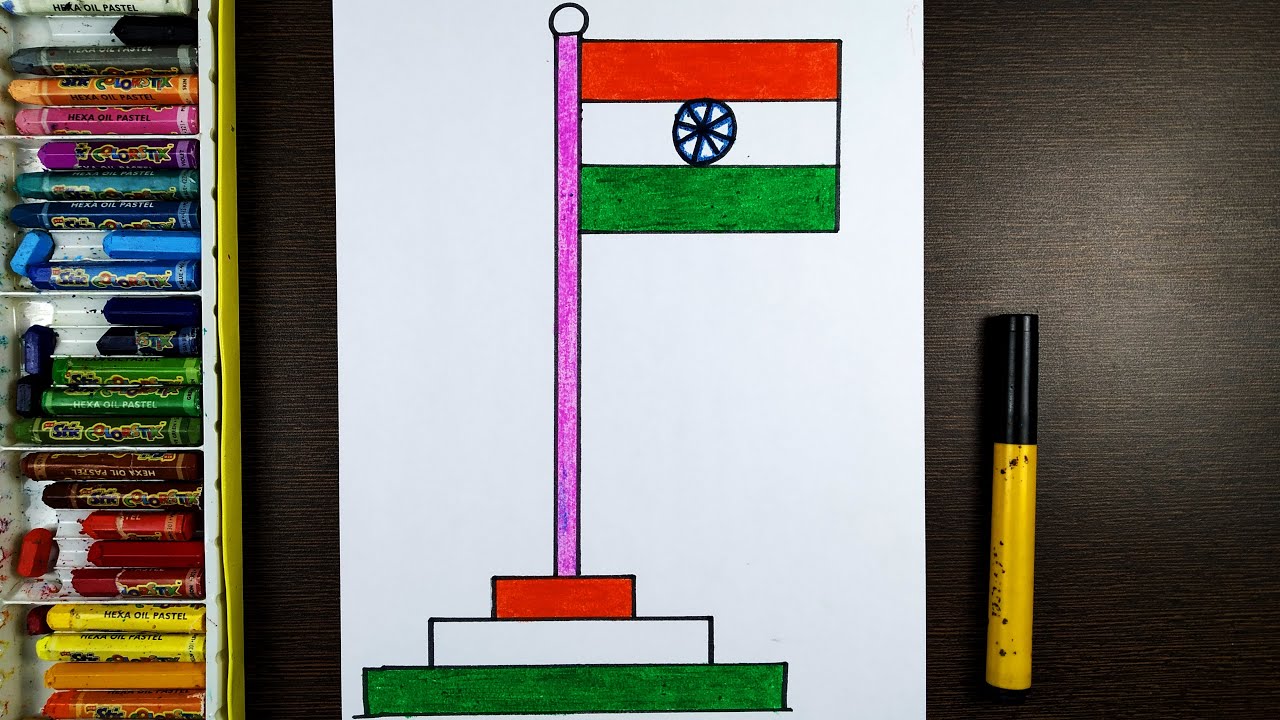 How To Draw INDIAN FLAG Drawing Step By Step In TELUGU For Kids