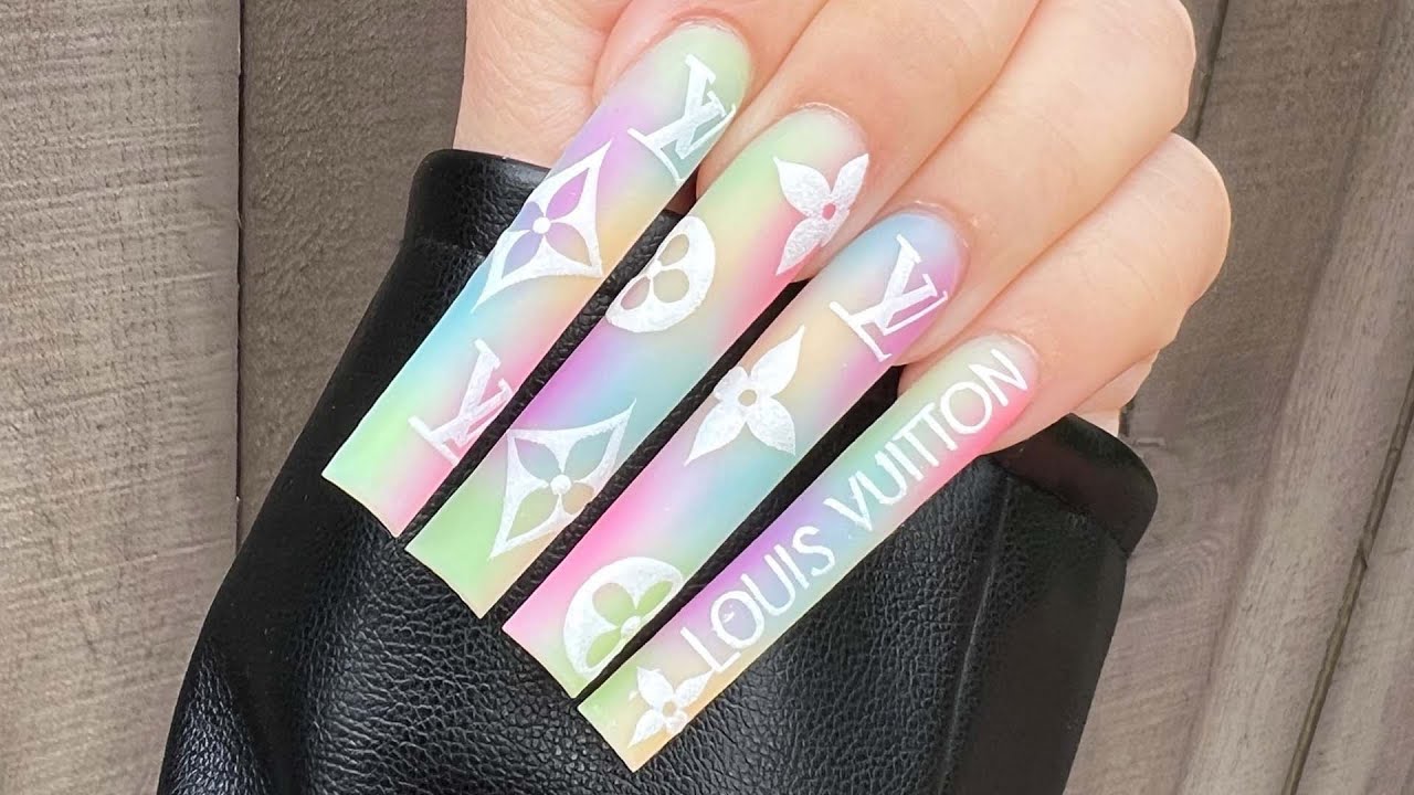 Louis Vuitton gel nail art play with stickers 