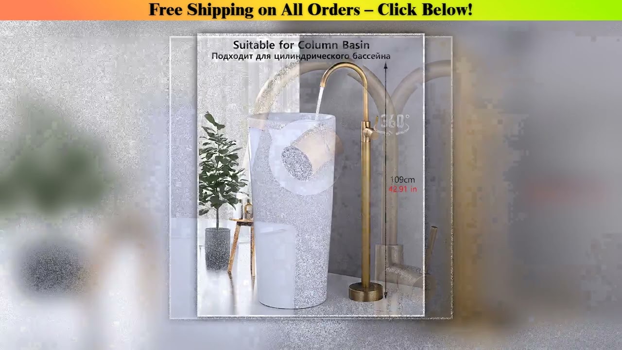 Brass Freestanding Bathtub Faucet Single-Handle Hot Cold Mixer Bathroom Bath Floor Type Column