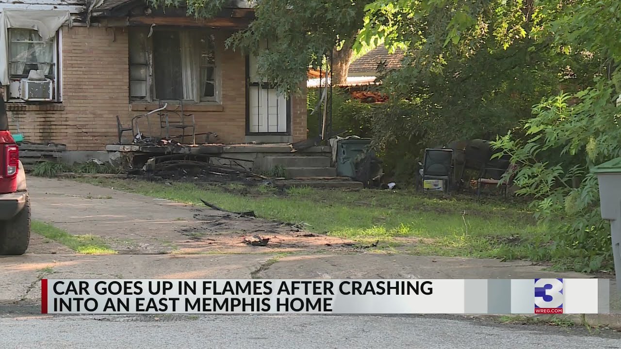 Car crashes into East Memphis home, catches fire - YouTube