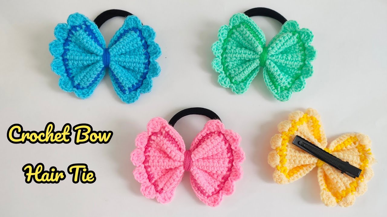 Crochet Bow Hair Tie🎀🎀(ဖဲပွင့် ထိုးနည်း)