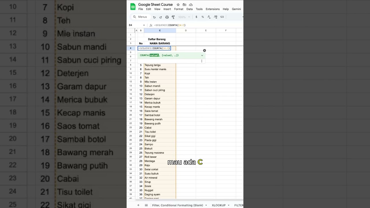 Stop Ketik Manual! Cara Membuat Nomor Urut Otomatis Google Sheets (Rumus SEQUENCE + COUNTA)
