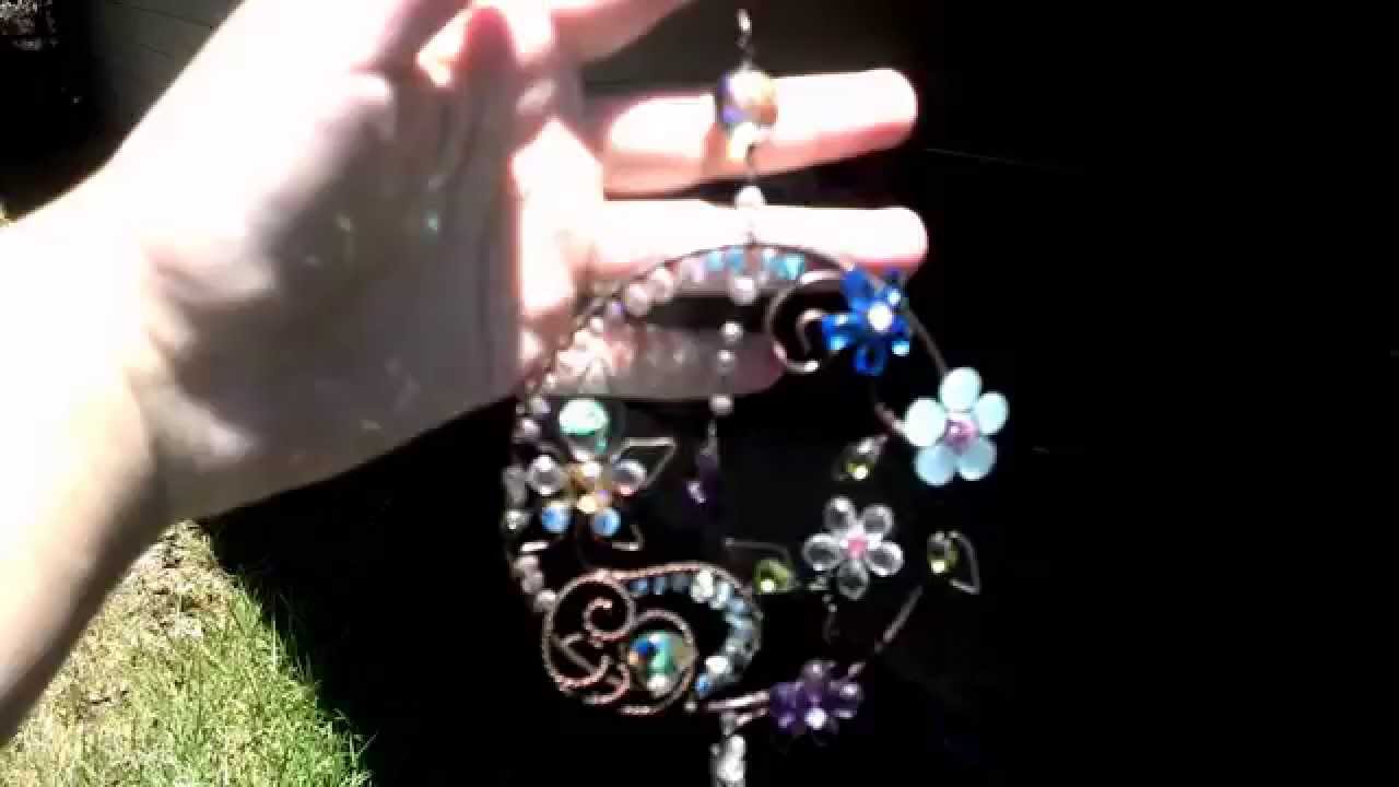 Gemstone Sun Catcher Crystal Copper wire wrapped flower Garden