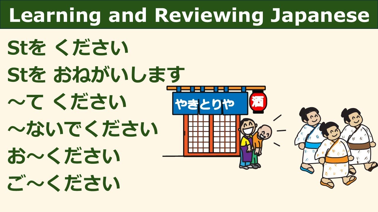 JLPT Grammar Patterns (Basic) Stをください, Stをおねがいします, ～てください, ～ないでください, お～ください, ご～ください