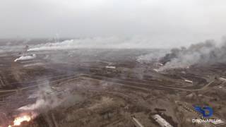Аэросъемка пожара склада боеприпасов в Харьковской области.