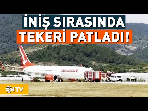 Bu Kez Antalya'da Yaşandı! Ön Tekeri Patlayan Uçak Gövdesi Üzerinde Durabildi! | NTV