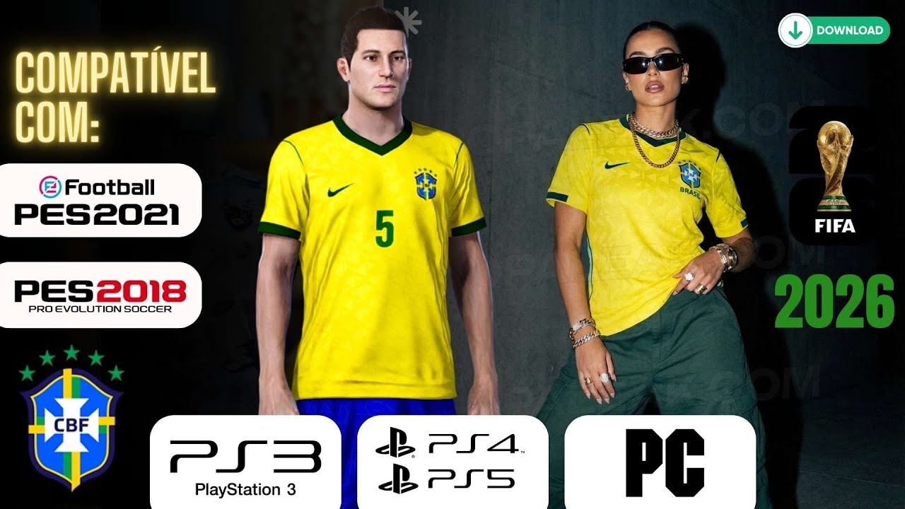 BRASIL 2026 – Uniforme 1 da Copa do Mundo para PS3, PS4, PC e PS5 | PES 2018/2021 🇧🇷🏆🔥
