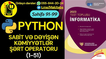 DİM TEST TOPLUSU 2023 İNFORMATİKA | PYTHON PROQRAMLAŞDIRMA DİLİ. ŞƏRT OPERATORU | Test 1-51