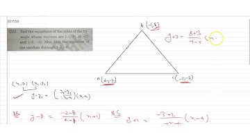 find the equations of the sides of the triangle whose vertices are `(-1, 8), (4,2)` and `(-5,
