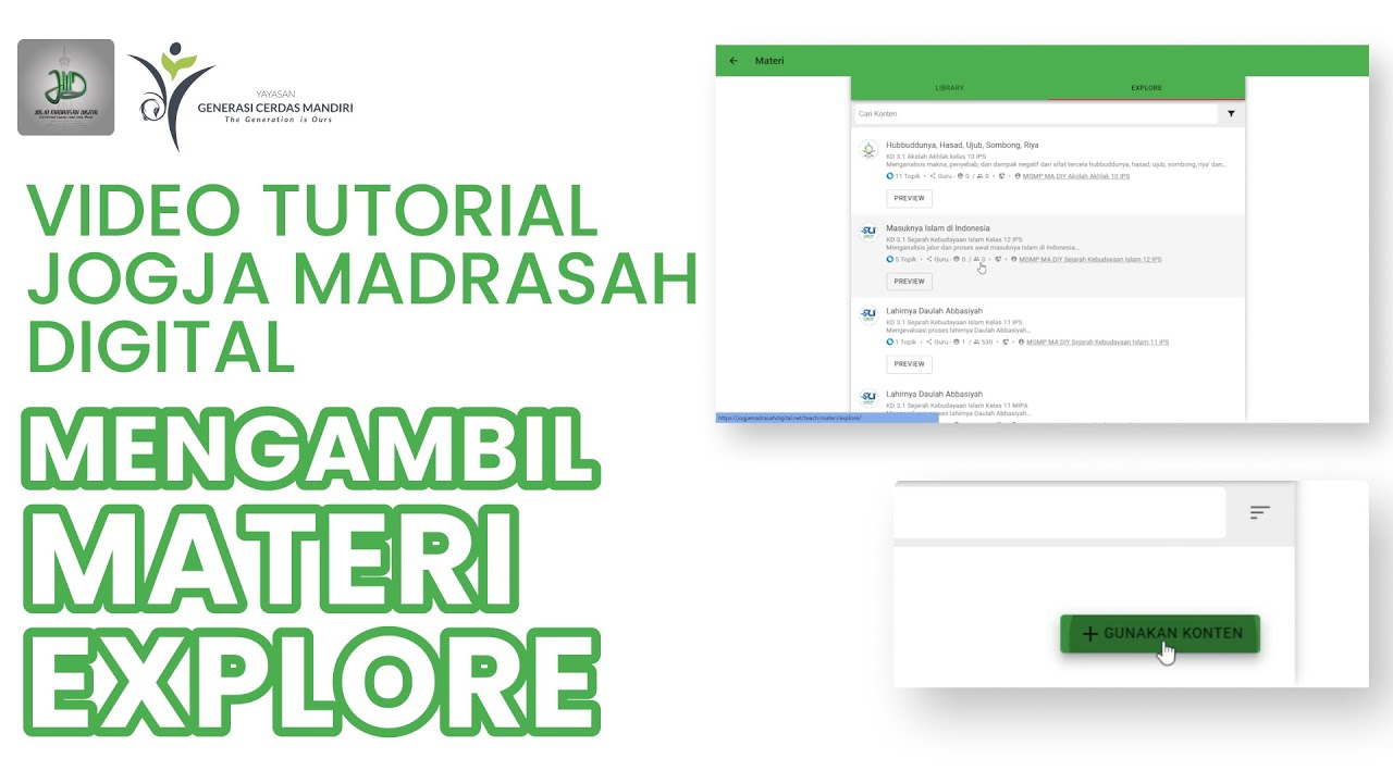 Video Tutorial Mengambil Materi Explore