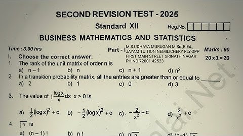 12th std business maths second revision exam question paper 2025