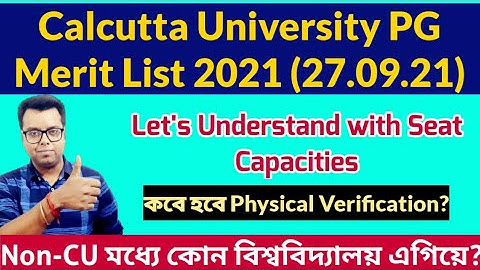 Calcutta University PG Admission 2021: CU MSC Merit List 2021: Seat: Cut off: Non CU: Verification