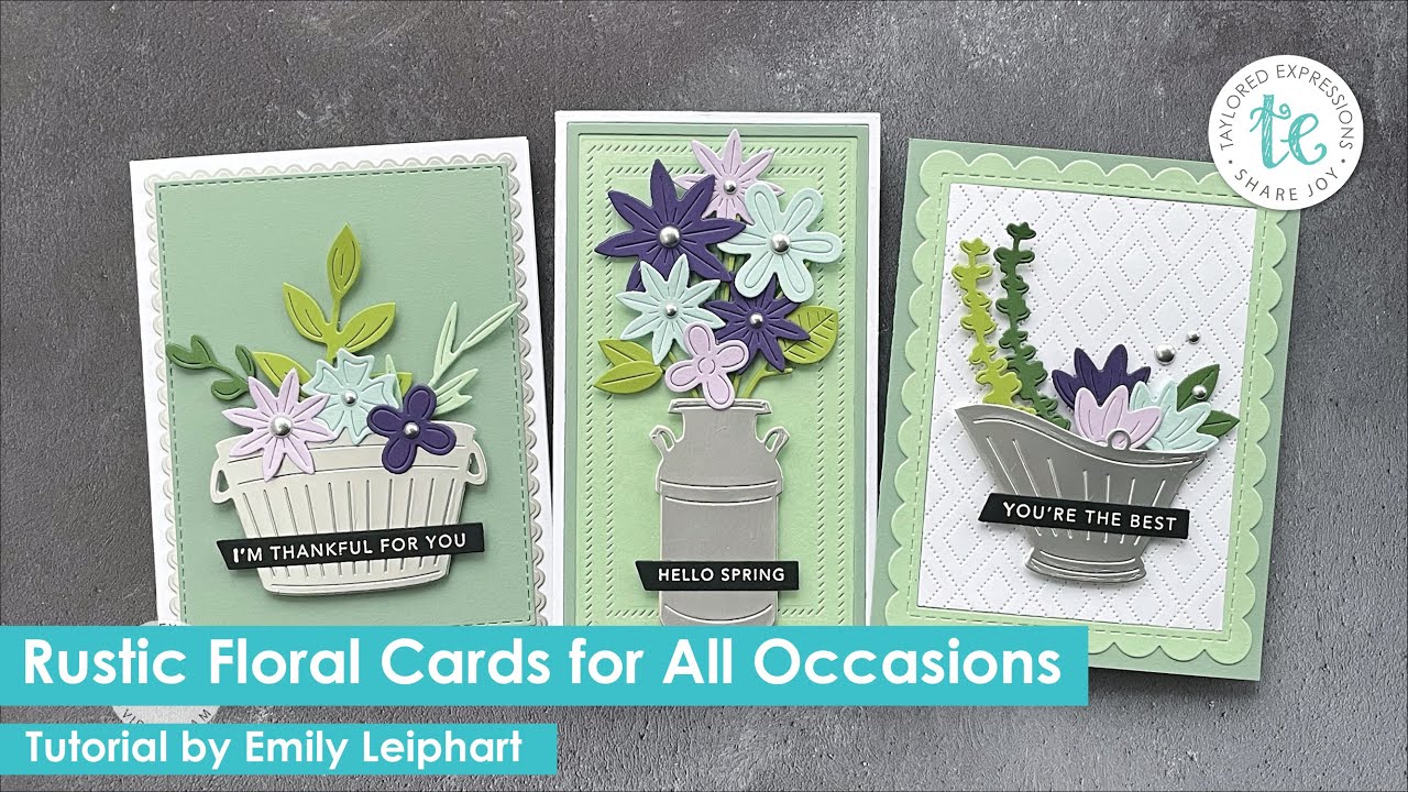 Floral arrangements in rustic containers handmade cards taylored