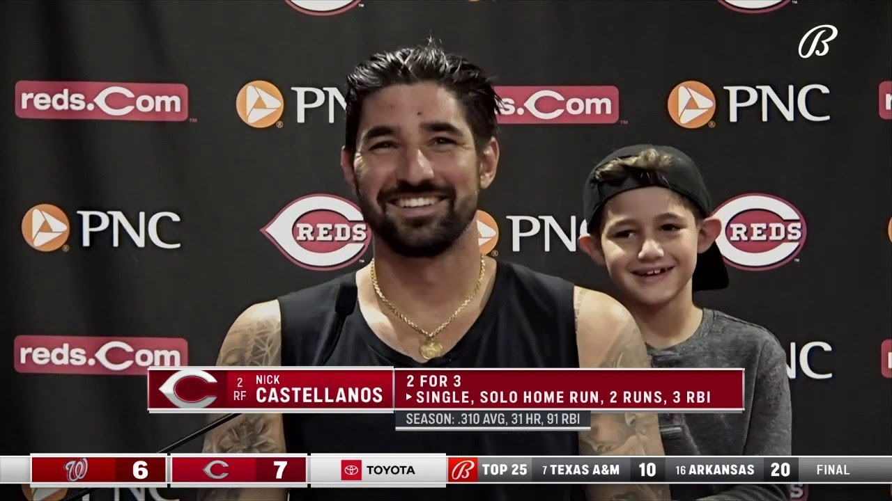 Nick Castellanos' son Liam joins him for postgame interview after Reds'  walk-off win over Nationals 