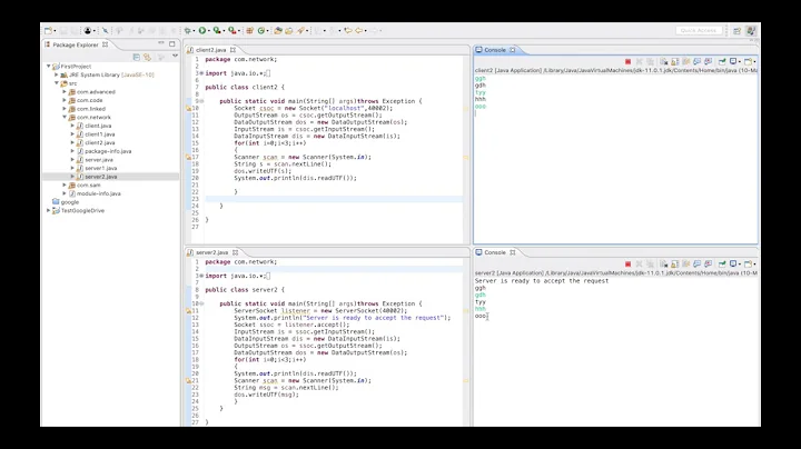 Client and Server Network program in java using separate editor and console on Eclipse