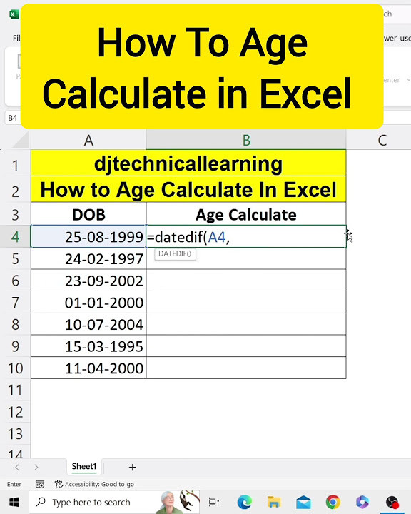 How to age calculate in excel datedif formula in excel today