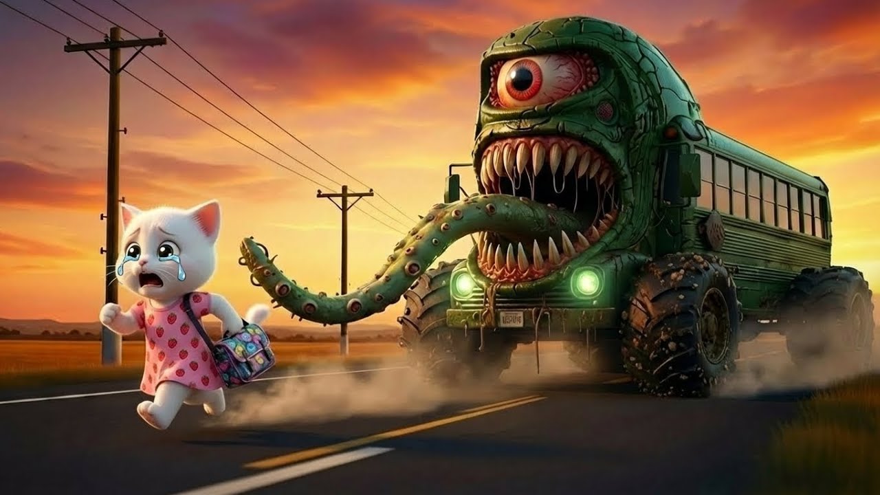 😱🚌 Kitten Encountered A Mutated School Bus Monster On Its Way To Walk