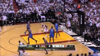 Chris Bosh two first quarter dunks vs OKC 2012 NBA finals game 3