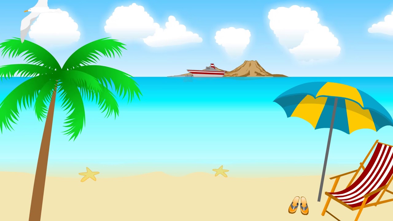 Animated cartoon Beach Scene background video - YouTube