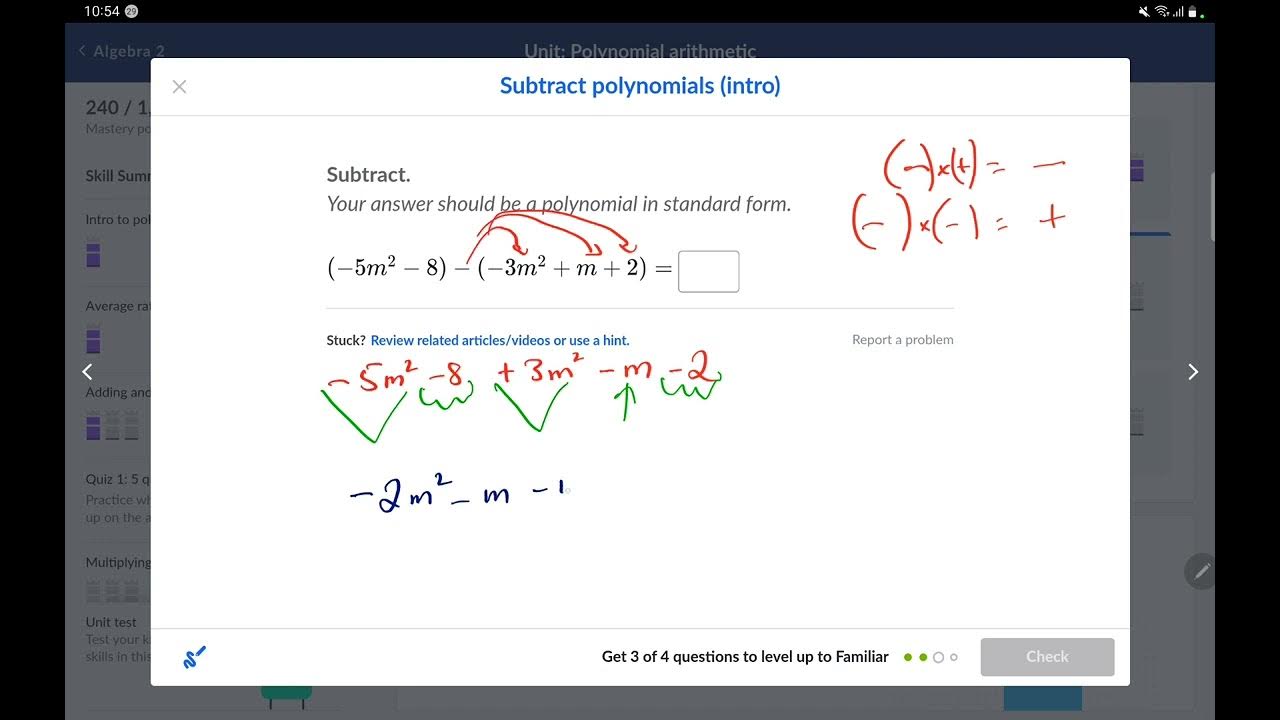 A2.4 Subtract polynomials (intro) (Polynomial arithmetic) Algebra 2
