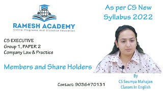 CS Executive | Company Law | Members and Shareholders class in English By CS Soumya Mahajan