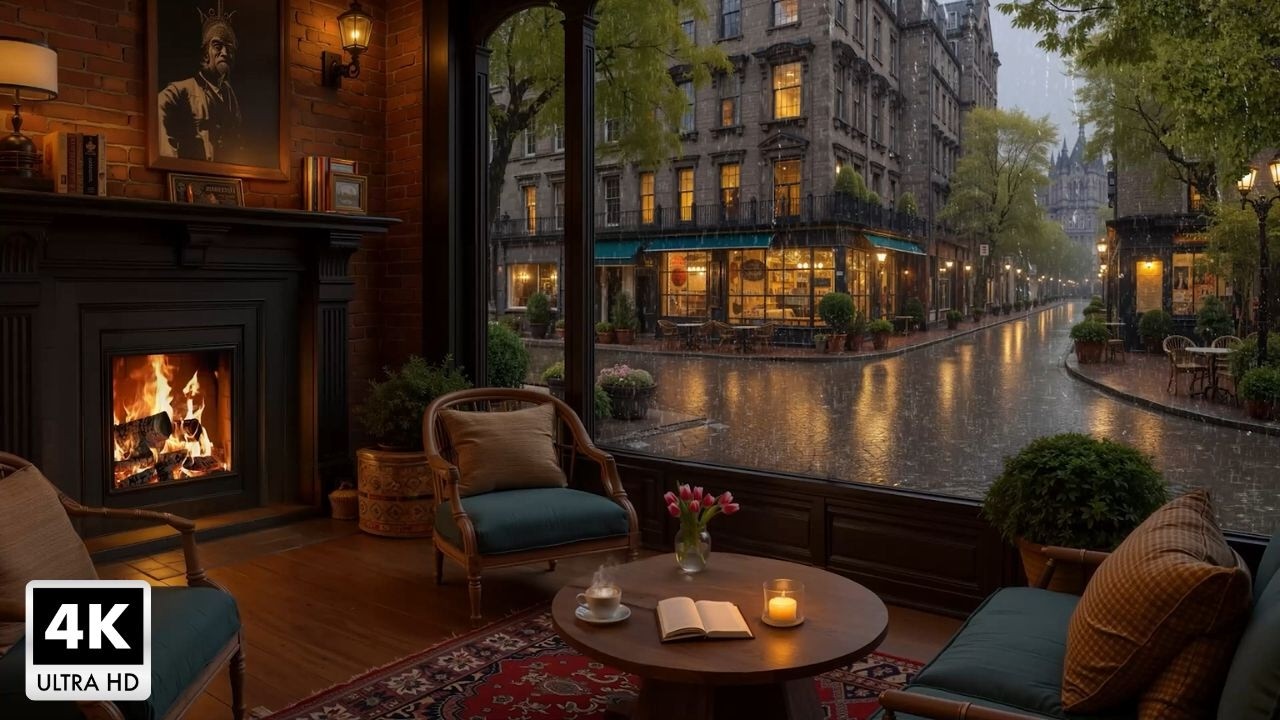Beautiful Relaxing Jazz Music ~ Cozy Cafe Setting On a Rainy Day For Study, Work & Relax